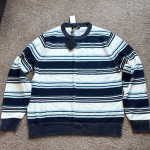 Brooks Brothers Navy and Cream Striped Crewneck Sweater